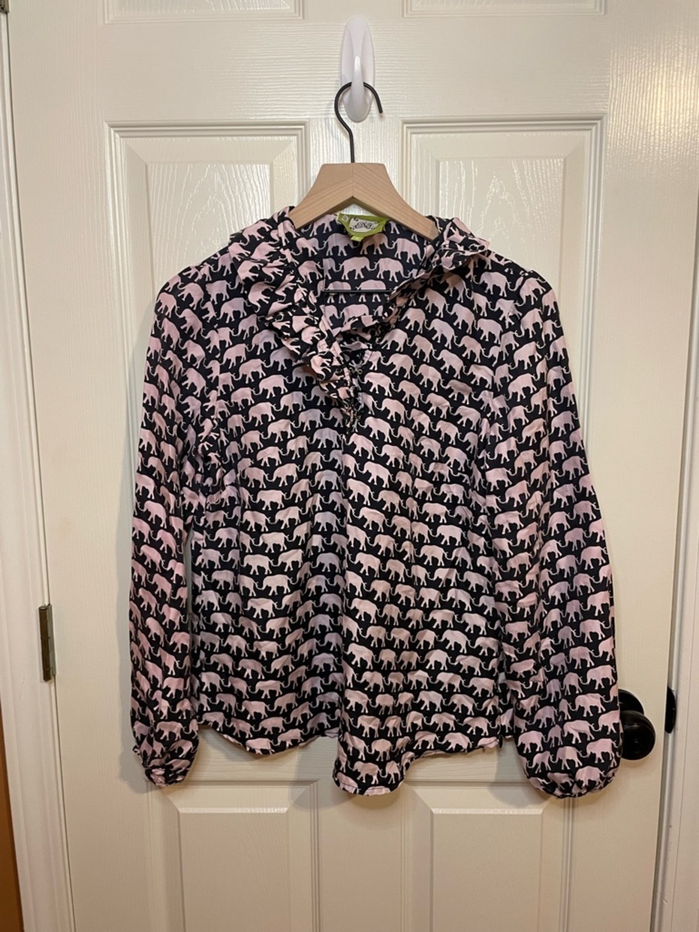 Elizabeth McKay Elizabeth Shirt in Signature Pink & Navy Elephant Print